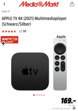 Apple TV 4K 32GB (2021) + 2 Monate Zattoo Ultimate für 169.- bei Media Markt