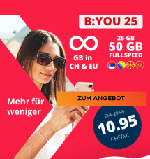 Mtel  B: YOU 25 SIM mit  GB 50 full speed in CH, EU und Balkan,  unbegrentzer Telefonie für 10.95