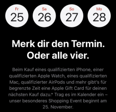 Vorankündigung: Apple Shopping Event (ab 25. November)
