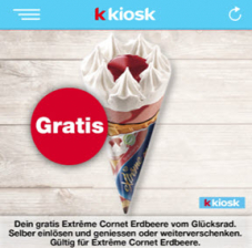 Täglich ein Gratis Frisco Erdbeer Cornet gewinnen in der KKiosk-App