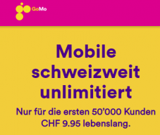GoMo Unlimited für CHF 9.95 pro Monat (Unlimitierte Anrufe und Daten-Flatrate im Salt-Netz)