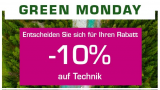 !Green? Monday beim jelmoli-shop – 10% (15%) auf Technik