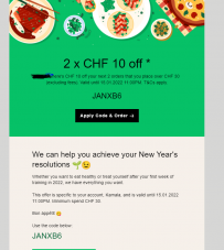 2 x CHF 10 off * Ubereats Schweiz