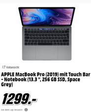 APPLE MacBook Pro (2019) mit Touch Bar – (13.3 “, 256 GB SSD, i5, 8 GB RAM, Space Grey)