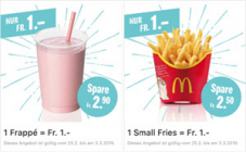 Frappé oder eine Portion Small Fries bei McDonalds für jeweils CHF 1.-