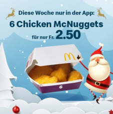 Diese Woche 6 Chicken McNuggets für CHF 2.50 bei McDonalds (via App)