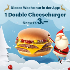 Diese Woche 1 Double Cheeseburger für CHF 3.- bei McDonalds (via App)