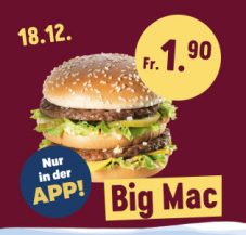 BigMac bei McDonald’s heute für CHF 1.90