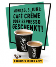 Heute den ganzen Tag kostenloser Espresso oder Café Crème (Coupon via App) bei McDonald’s