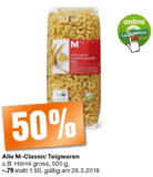 Nur heute: 50% Rabatt auf MClassic Teigwaren bei Migros und LeShop