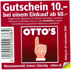 OTTO’S: Neuer CHF 10.- Gutschein ab CHF 60.-