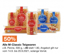 50% auf M-Classic Teigwaren