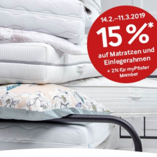 15% auf die Schlafwelt bei Pfister, z.B. Boxpringbett Maxime Loft Plus für CHF 1861.50 statt CHF 2190.-