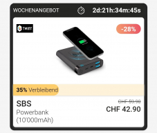 SBS Wireless Powerbank 10’000 mAh für nur 42.90 statt 59.90 (inkl. Versand) in der Twint App