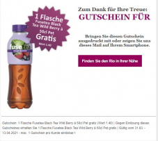 1 Flasche Fusetea Black Wild Berry gratis für NL-Abonnenten beim Rio Getränkemarkt