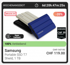 Samsung SSD T7 Shield T7 (1TB) für effektiv 89 Franken (inkl. Cashback)