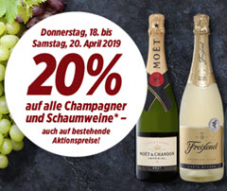 20% Rabatt auf alle Champagner und Schaumweine (auch auf bestehende Aktionspreise) bei Denner
