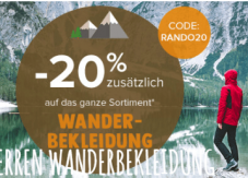 20 % Rabatt auf Wanderbekleidung und Equipment bei Snowleader