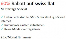 Mobileabo Yallo Swiss Flat für CHF 25 im Monat, Internet, Anrufe und SMS/MMS in der Schweiz unlimitiert