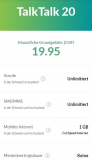 Mobileabo TalkTalk 20 für CHF 19.95 – mit Flatrate Schweiz/International für Anrufe / SMS / MMS
