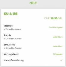 TalkTalk Mobile Abo EU & US 2 GB Daten, Anrufe und SMS/MMS unbeschränkt CHF 19.95 / Monat