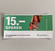 microspot Gutschein - 15 Franken Rabatt ab 150 Franken Bestellwert (gültig ab 16.01.)