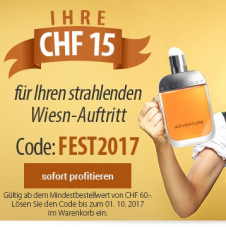 Gutschein über CHF 15.- bei Parfumcity ab Einkaufswert CHF 60.-