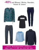 Nur bis Mitternacht - Jelmoli Shop Gutschein für 40% Rabatt auf Shirts, Blusen, Hemden, Hosen & Jeans