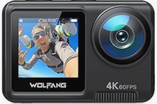 WOLFANG GA420 Action Cam – 4K 60FPS, 10 m wasserdicht, EIS 3.0, Dual Screen, inkl. Mikrofon & Zubehör