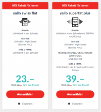 60% Rabatt auf Yallo swiss flat und Yallo superfat plus