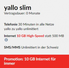 Mobileabo Yallo Slim mit 10 GB Internet für CHF 19 im Monat