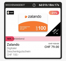 Top Deal: Zalando Gift Card 100.- für nur 79.- CHF (-21%) in der Twint App